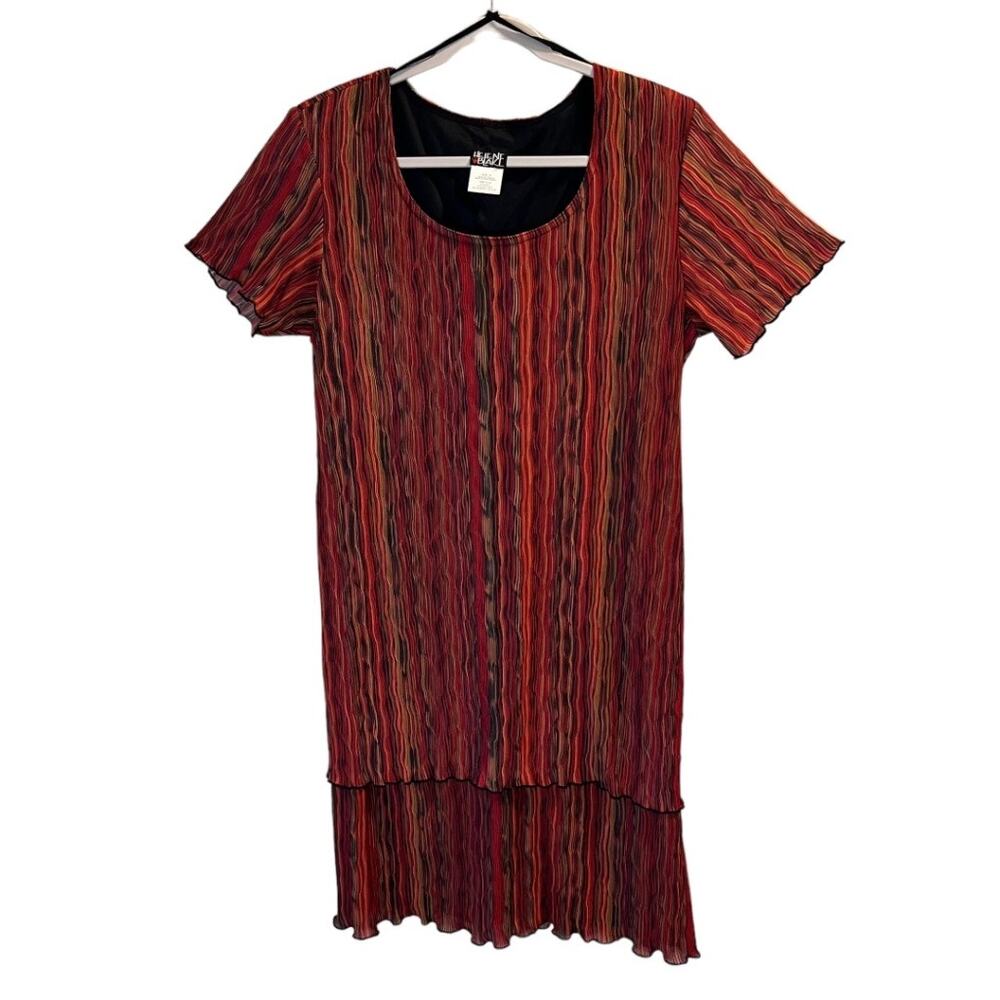 Helene Blake Vintage Striped Layered Midi Dress Red Black Textured Plus Size 16 - Picture 9 of 10